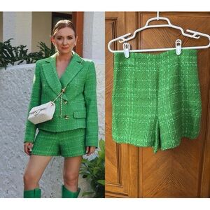 Zara Vibrant Green Tweed Shorts, Kelly Green, Size S